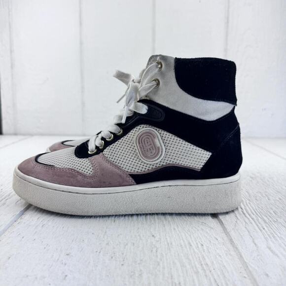 Coach Shoes Womens Size 7 High Top White Black Pink Mesh Suede Zip Lace Up - Picture 8 of 16